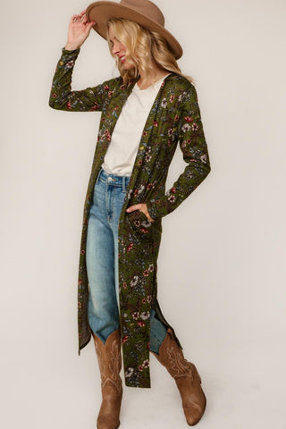 LONG SLEEVE FLORAL DUSTER CARDIGAN