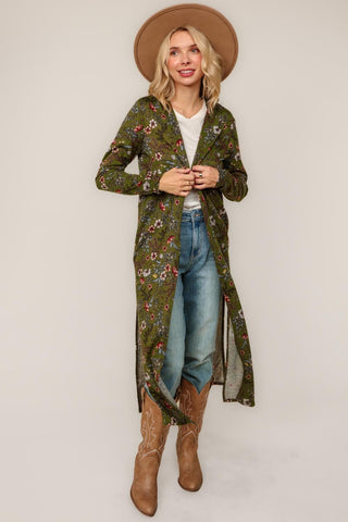 LONG SLEEVE FLORAL DUSTER CARDIGAN