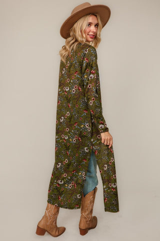 LONG SLEEVE FLORAL DUSTER CARDIGAN
