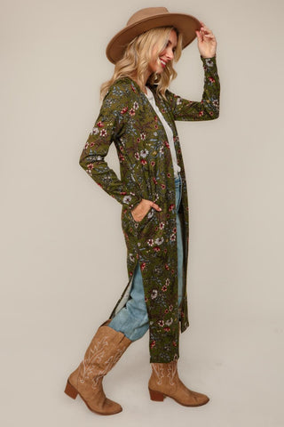 LONG SLEEVE FLORAL DUSTER CARDIGAN