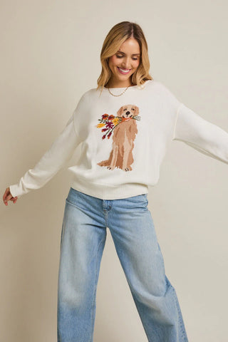 DOG HOLDING FLOWERS SWEATER