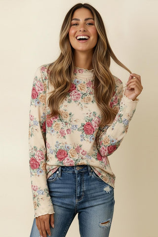 MOCK NECK VINTAGE FLORAL KNIT TOP