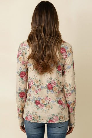 MOCK NECK VINTAGE FLORAL KNIT TOP